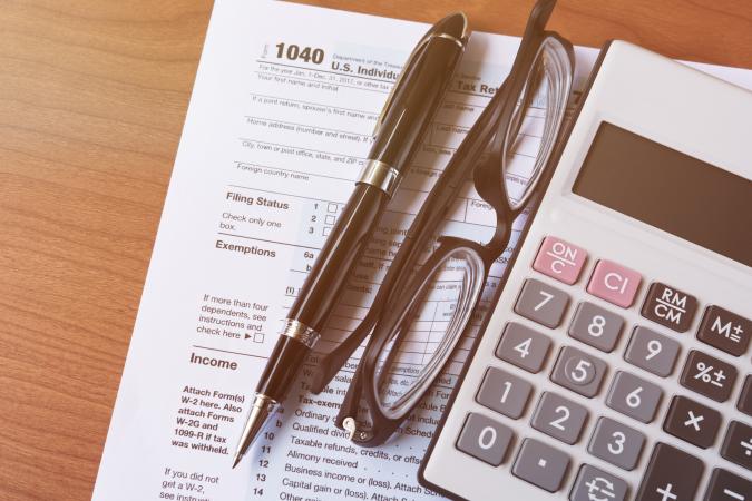 Workspace with tax form