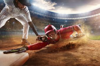Baseball player sliding during a baseball game