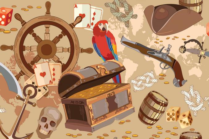Old pirate treasure map with icons
