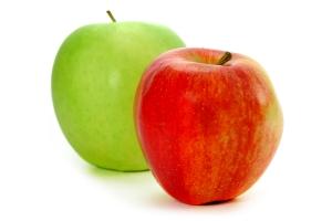 a red and green apple