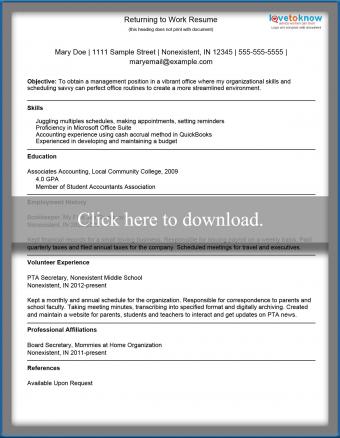 Returning to Work Resume template