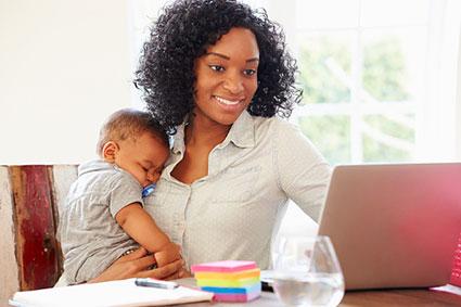 Day care administrator working on computer