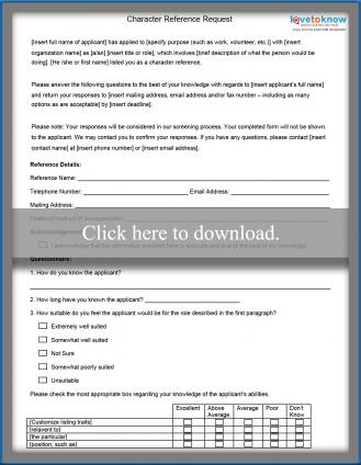Character Reference Form LoveToKnow