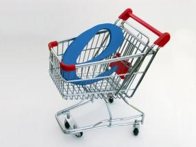 Concept image of e-commerce in a shopping cart