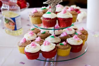 A double-level cupcake tower