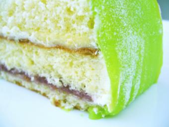 Cake covered in green marzipan