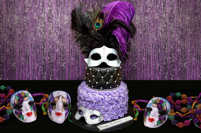 feathered masquerade cake