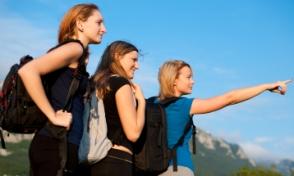 three girls hiking