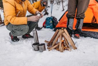 Family camping in winter vacation
