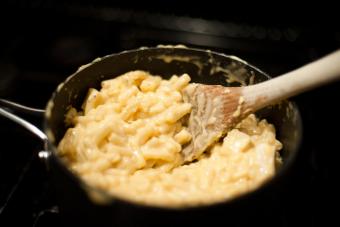 Stovetop mac and cheese being cooked