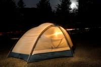 Lanterns brighten a tent