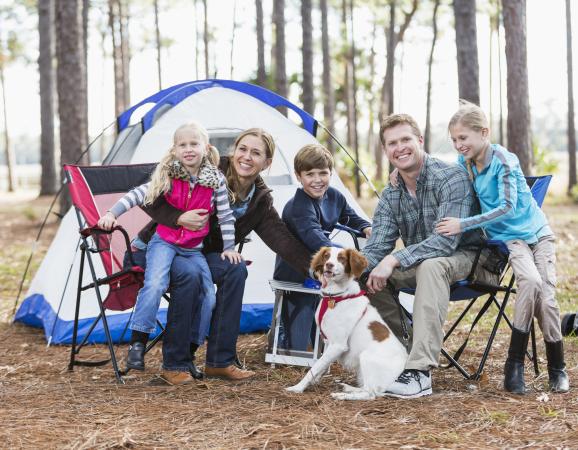 Family camp in front of tent