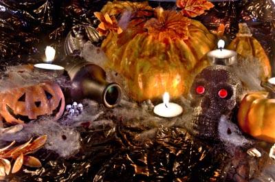 Tealight candles and Halloween decorations