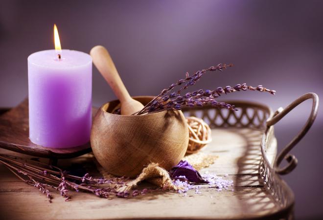 Purple candle with lavender