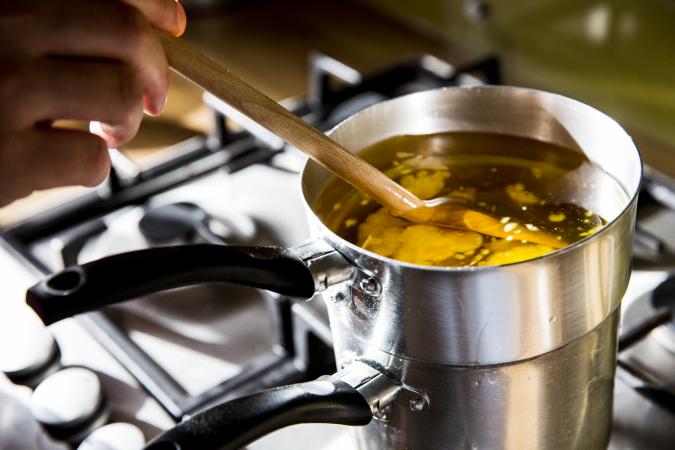 Melting wax in a double boiler