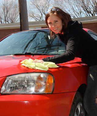 woman washing car