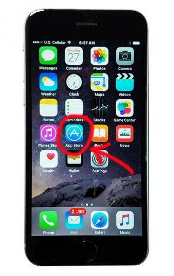 iPhone 6 showing app store with arrow