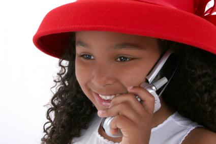 girl in red with cell phone