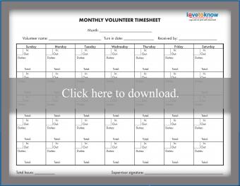 Monthly Volunteer Time Sheet