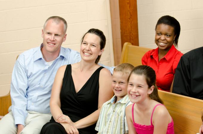 Christians at church meeting