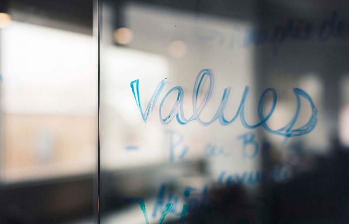 Hand writing the word Values