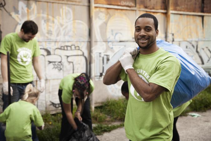 Volunteers picking up trash