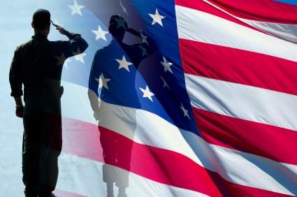 soldier and American flag