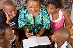 family reading together