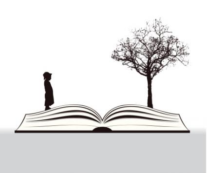 Book story with child and tree