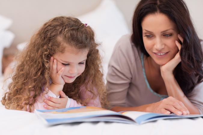 Mom and daughter reading