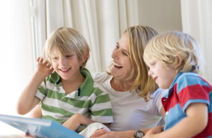 Mom and kids reading funny poems together