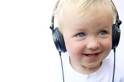 child listening to book