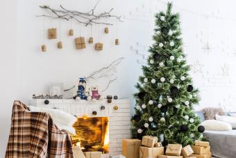 Black and white ornaments in Christmas tree