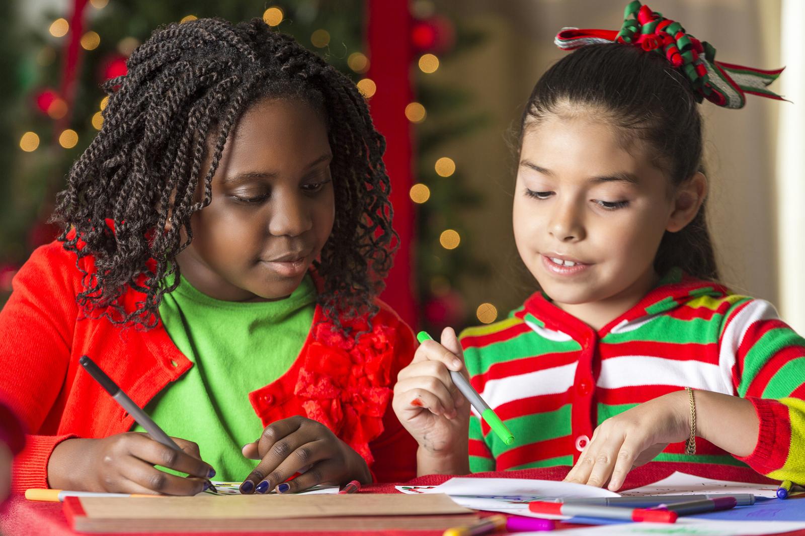 Children coloring at Christmas