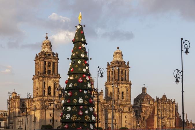 Metropolitan Cathedral in Mexico City with Christmas Tree Decoration