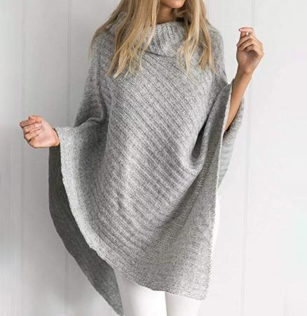 Jaeounr Women Casual Loose Turtleneck Knitted Poncho