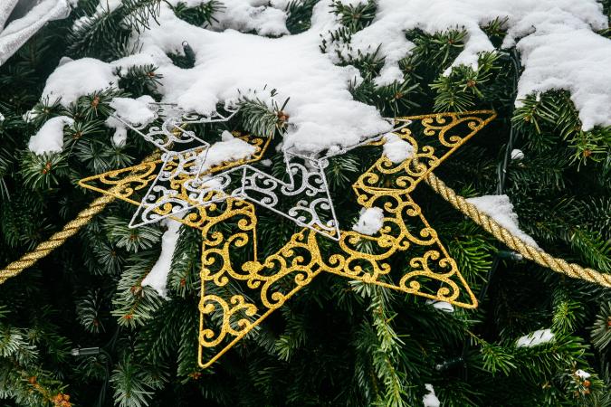 Star with rope Christmas decoration on tree