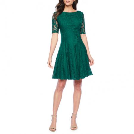Danny & Nicole Short Sleeve Lace Floral Fit & Flare Dress