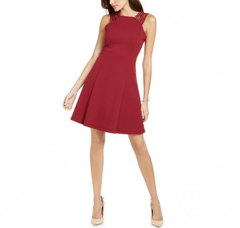 GUESS Studded-Strap Fit & Flare Dress
