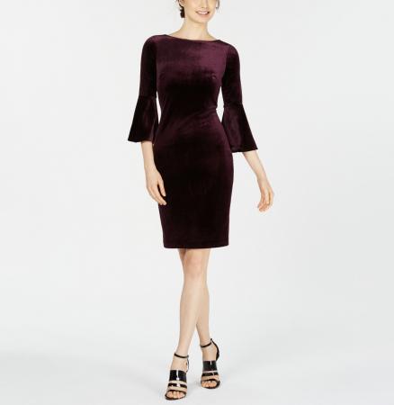 Calvin Klein Bell-Sleeve Velvet Dress