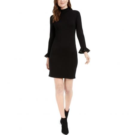 Calvin Klein Embellished-Cuff Mock-Neck Sweater Dress