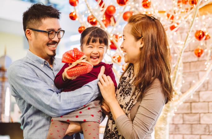 Asian family at Christmas