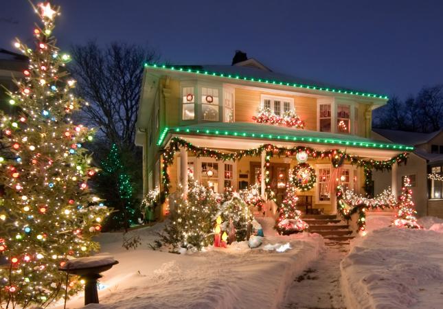 Old Historic Home with christmas lights
