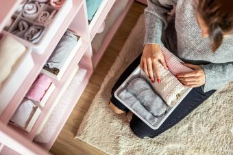 Woman organizing closet