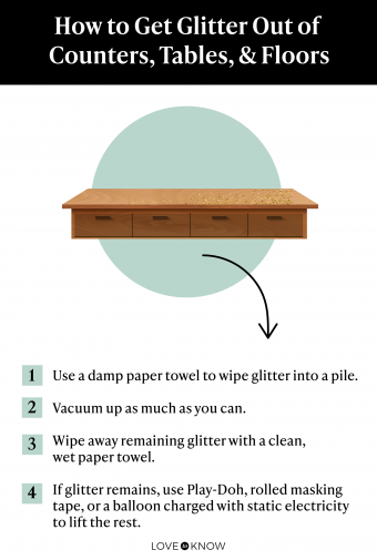 how to remove glitter from hard surfaces infographic