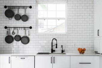 Kitchen sink with hanging pans