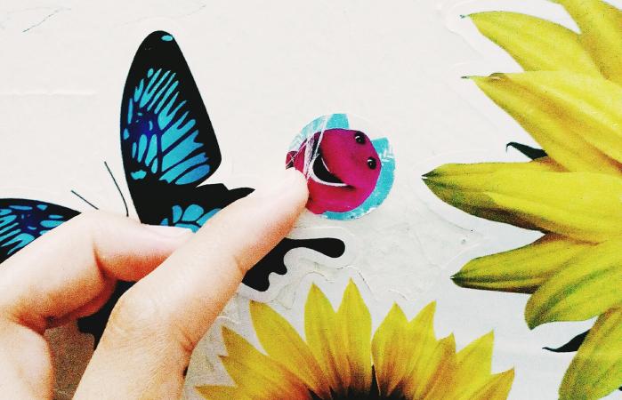 touching stickers stuck on wall
