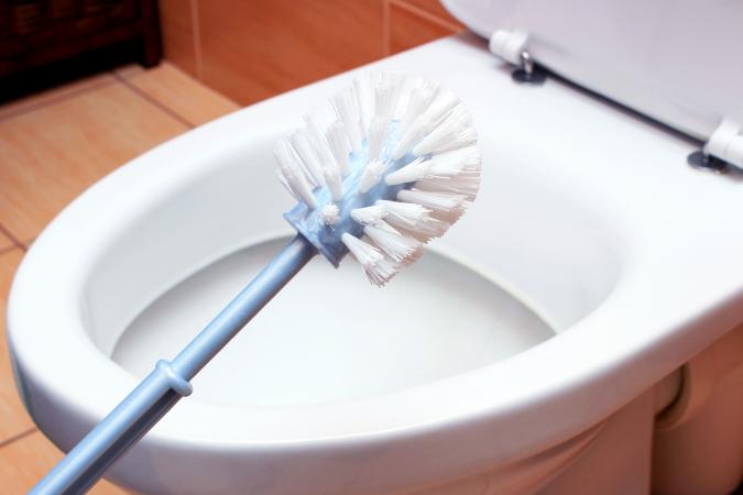 Toilet brush on a toilet bowl