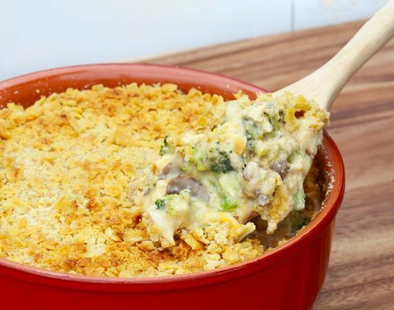 Cazuela de pollo, champiñón, y brócoli