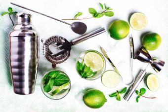 Preparing virgin mojito mocktail